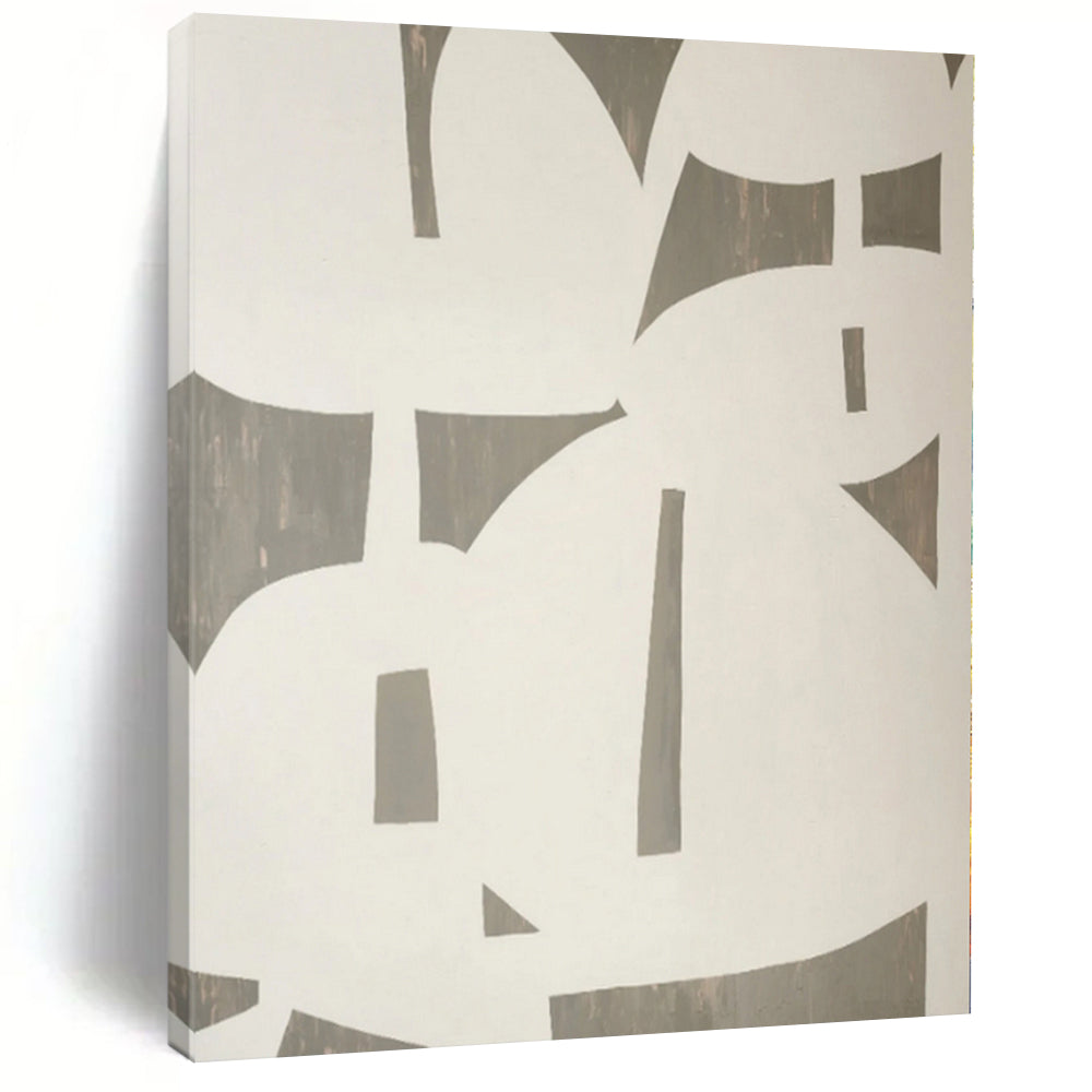 Hand Painted Art White & Gray Geometric Abstract Painting On Canvas PT023