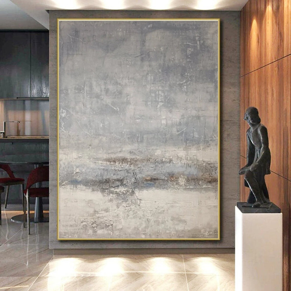 Hand Painted Art in Grey and Beige Abstract Textural Layers PT223