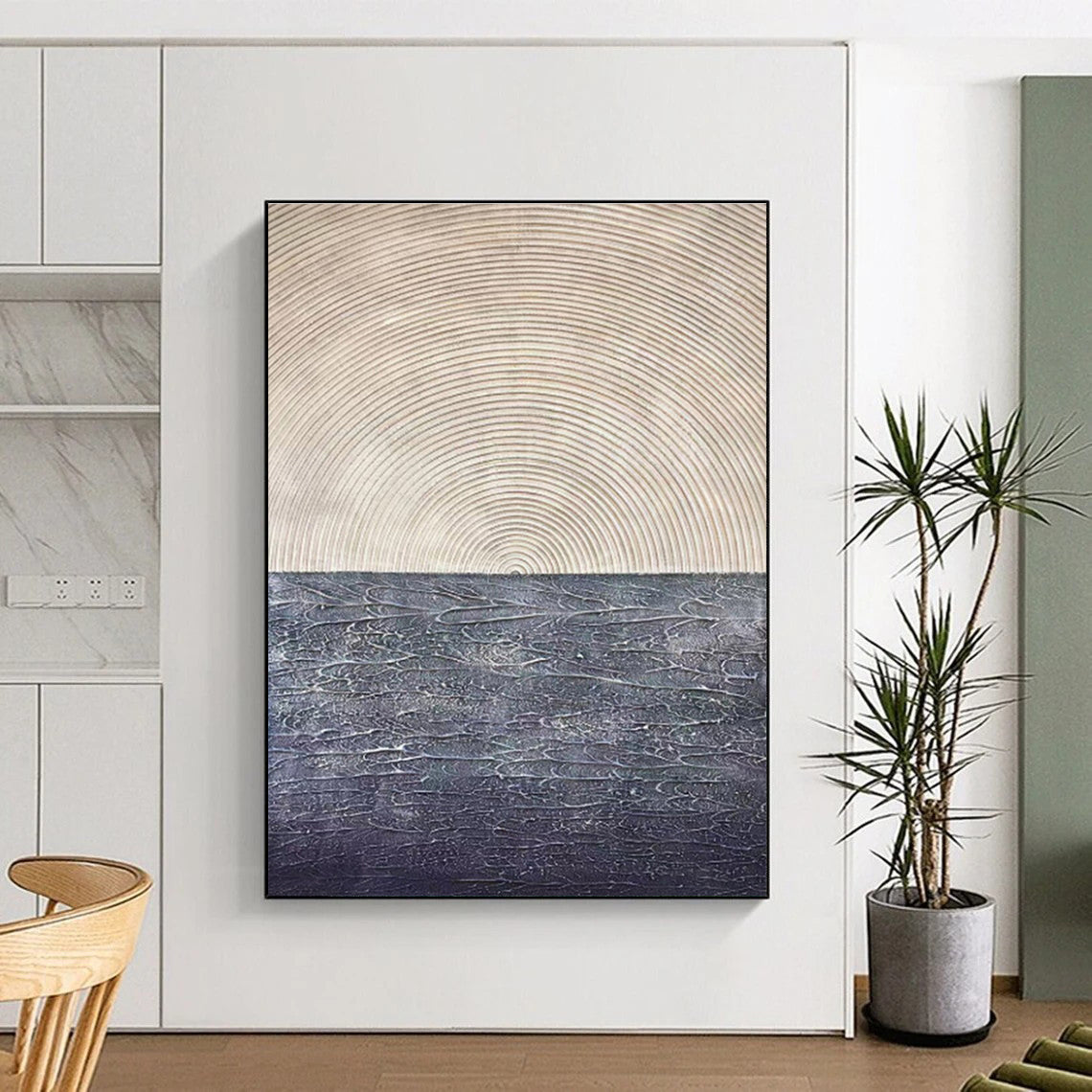 Oversized Abstract Wall Art Beige Black Textured Abstract Art PT398