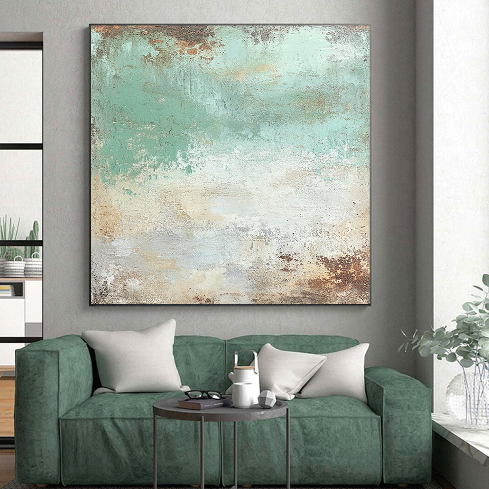 Large Painting In Living Room Green & Brown Textured Abstract Painting On Canvas PT130