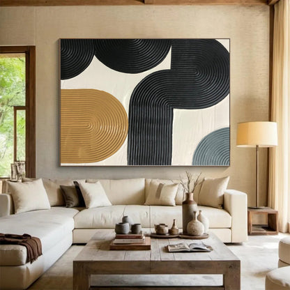 Large Size Black, Beige & Gray Textured Geometric Abstract Painting On Canvas PT038