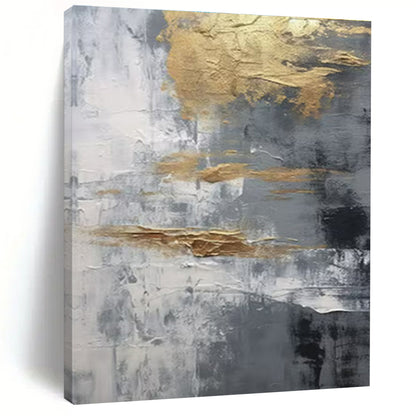 Hand-Painted Gold, Gray, and White Textured Abstract Art PT735