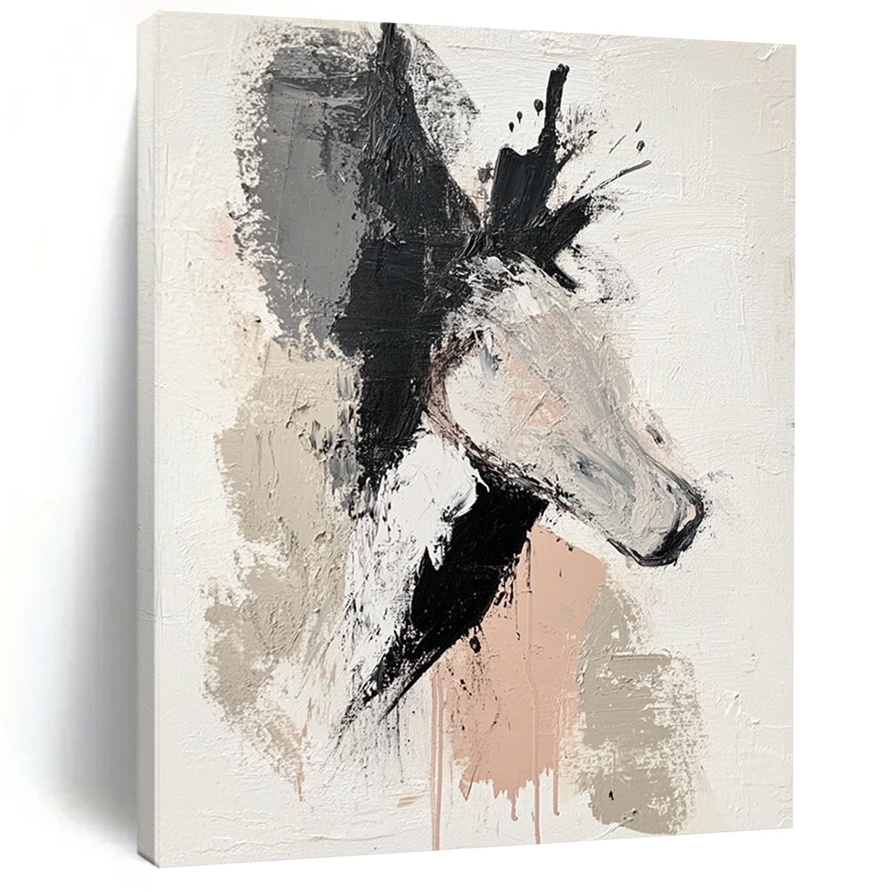Black Gray Beige Pink Horse Abstract Art PT143