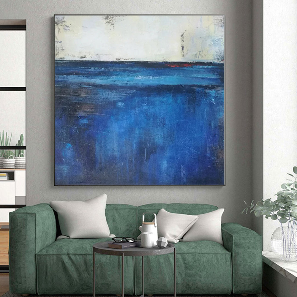 48x60 Blue & Gray Textured Seascape Abstract Painting On Canvas PT096