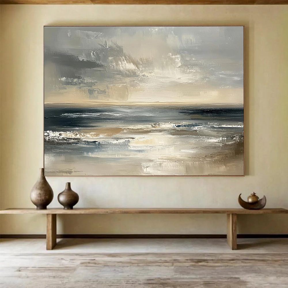 Buy Abstract Art Online Gray, Beige, and Black Textured Seaside Abstract Art HPS319
