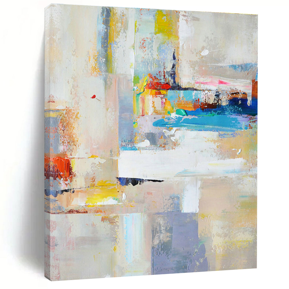 Acrylic Modern Art Paintings in Multicolor (Blue, Yellow, Red, White, Grey) Abstract Urban Compositions Painting On Canvas PT274