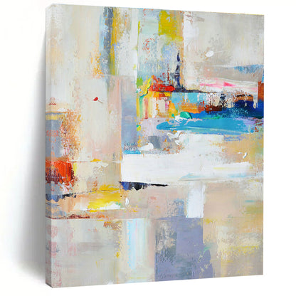 Acrylic Modern Art Paintings in Multicolor (Blue, Yellow, Red, White, Grey) Abstract Urban Compositions Painting On Canvas PT274