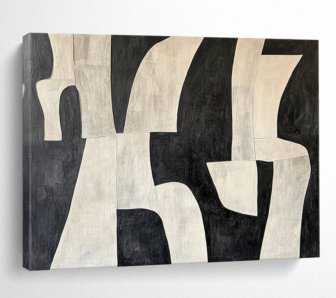 Large Size Black & White Geometric Abstract Acrylic Painting HPS244