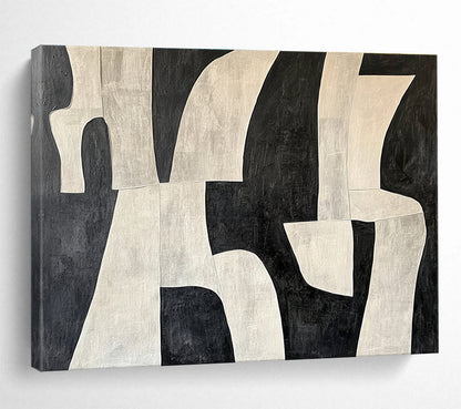 Large Size Black & White Geometric Abstract Acrylic Painting HPS244