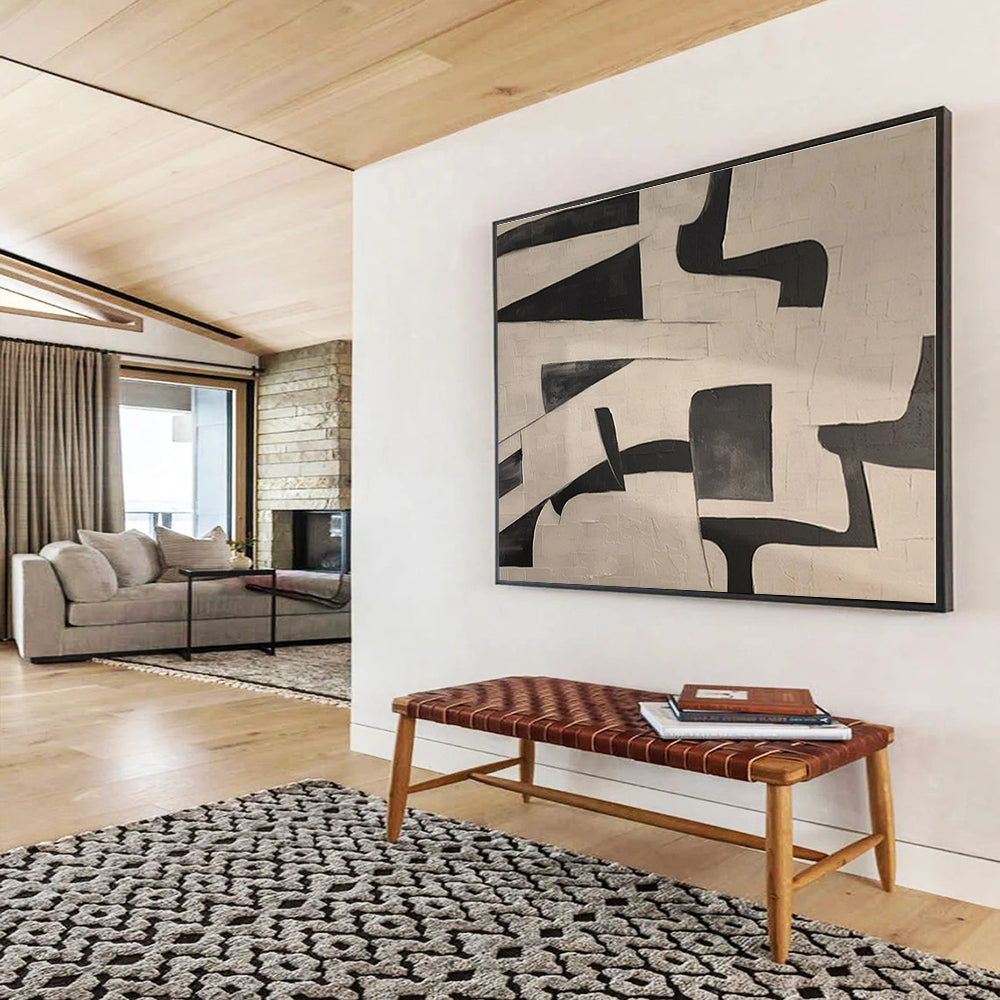 Unique Abstract Art Black & White Geometric Shapes On Canvas HPS028