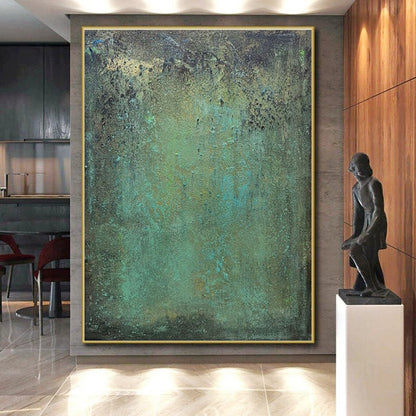 Handmade Art Teal and Brown Textured Abstract Work, Large Contemporary Wall Art PT532