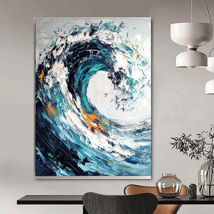 Cool Abstract Paintings Blue, White, and Orange Abstract Wave Painting DPS432