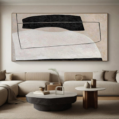 Hand-Painted Black, Beige, and White Geometric Abstract Art PT692