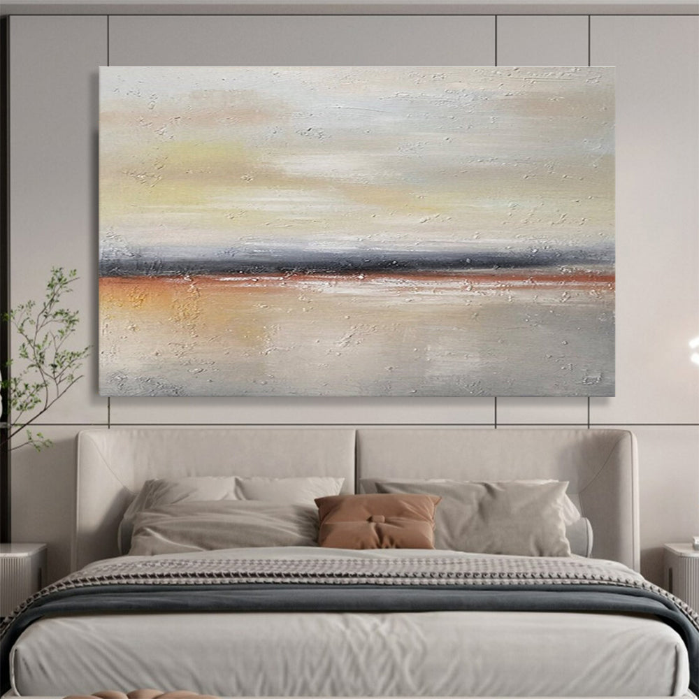 Large Contemporary Wall Art Beige, Gray & Orange Abstract Landscape Art HPS178