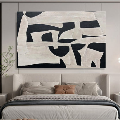 Cool Abstract Paintings Black & Beige Abstract Geometric Art HPS208