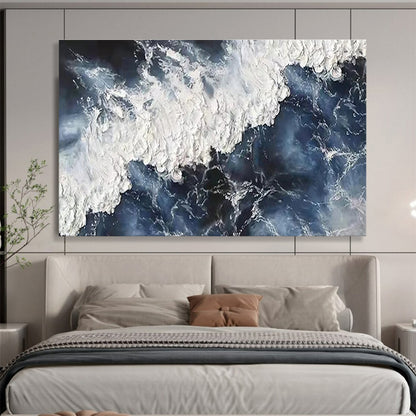 Unique Abstract Art Blue & White Dynamic Wave Acrylic Painting HPS225