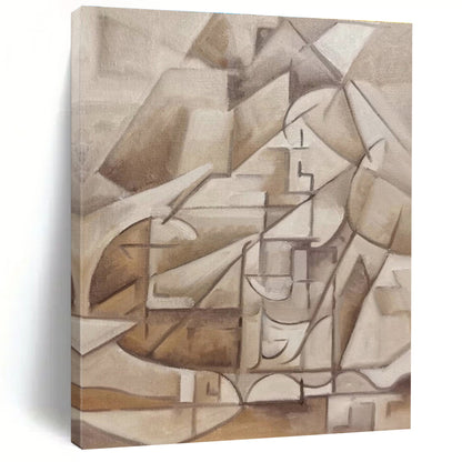 Large Contemporary Wall Art Beige Brown Cubist Abstract Acrylic Creation PT438