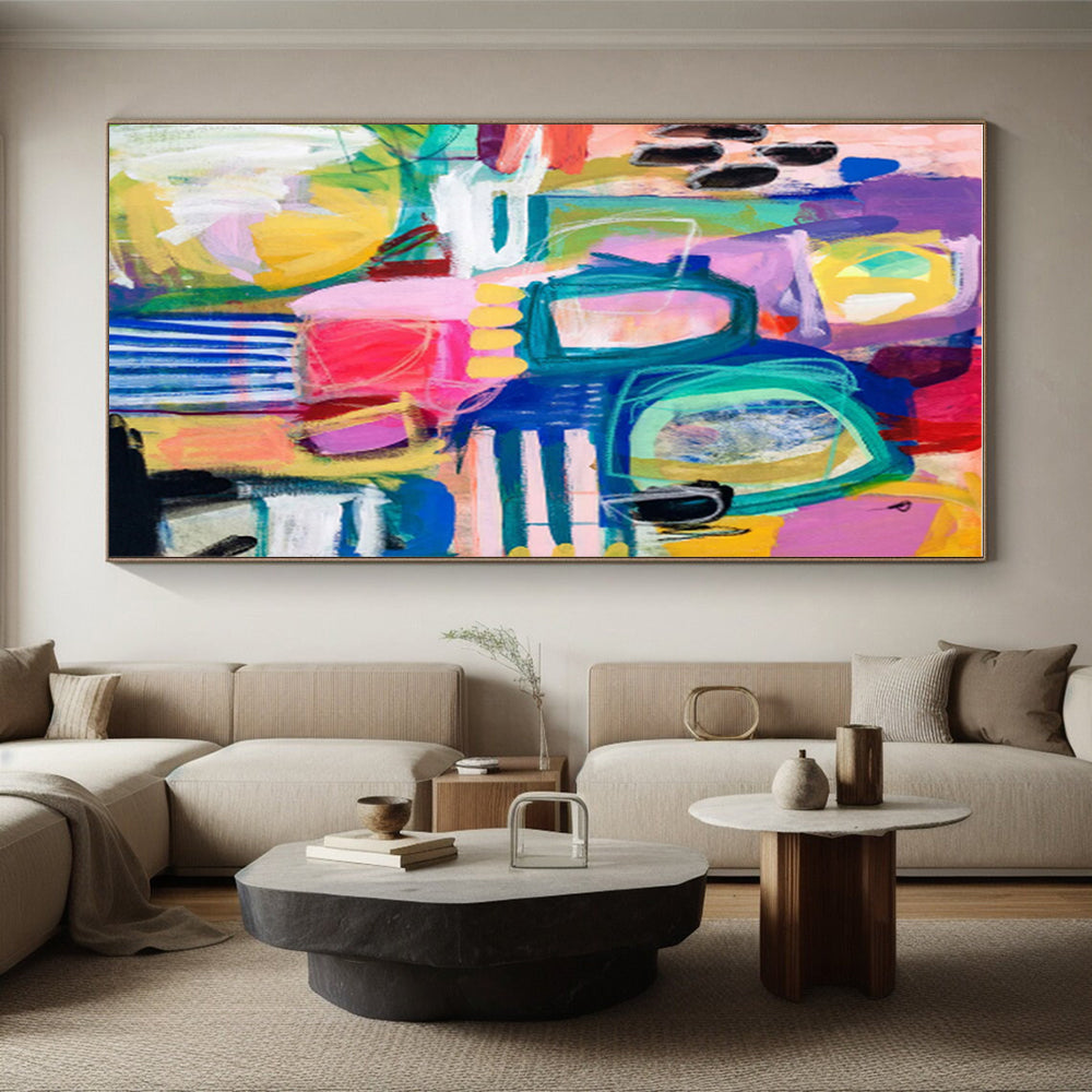 Unique Abstract Art with Vibrant Multicolored Shapes, Hand-Painted Acrylic Modern Art PT296