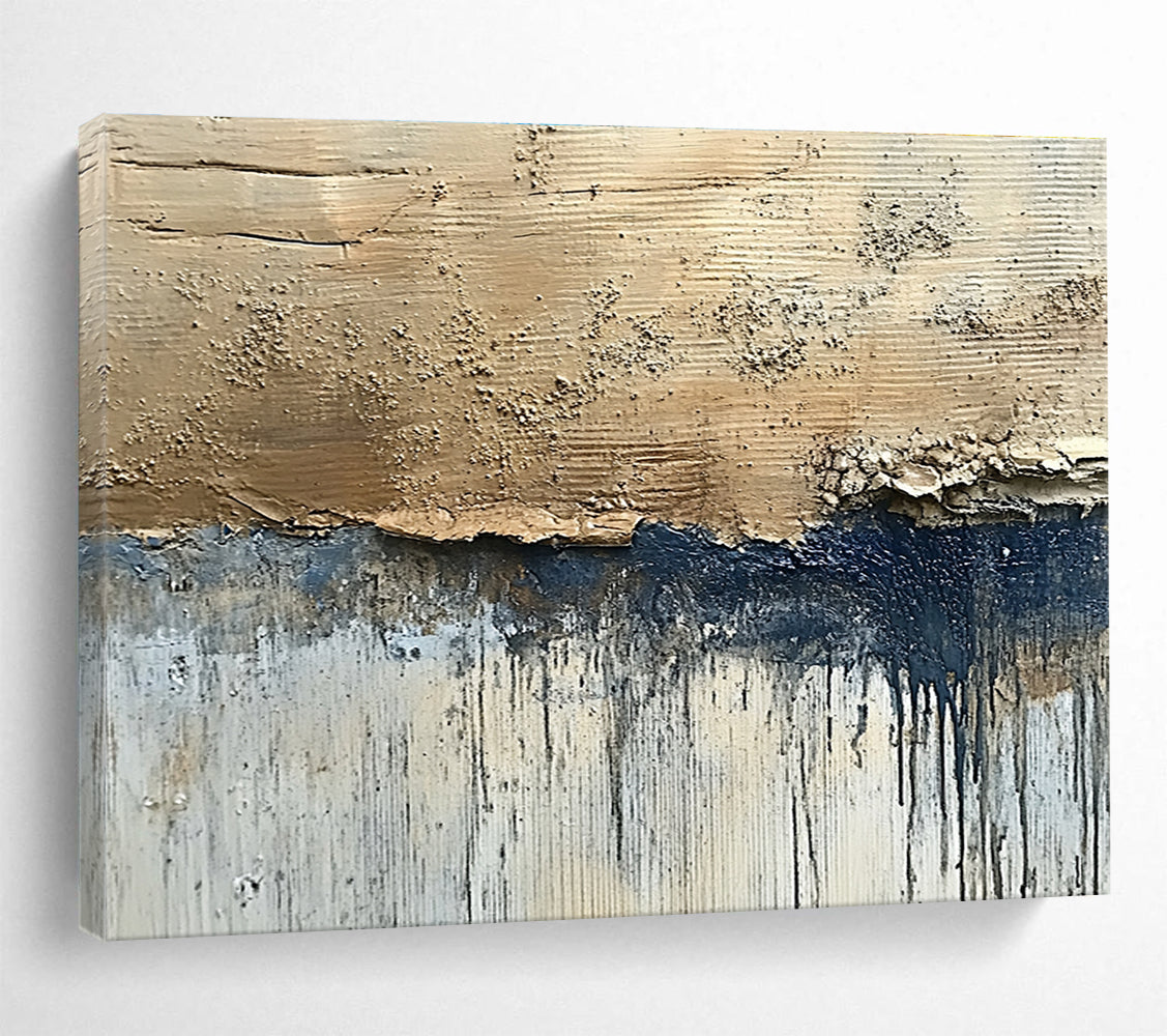 Hand-Painted Beige, Navy & Gray Textured Abstract Painting HPS281