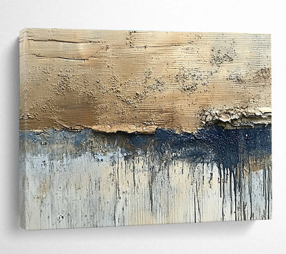 Hand-Painted Beige, Navy & Gray Textured Abstract Painting HPS281