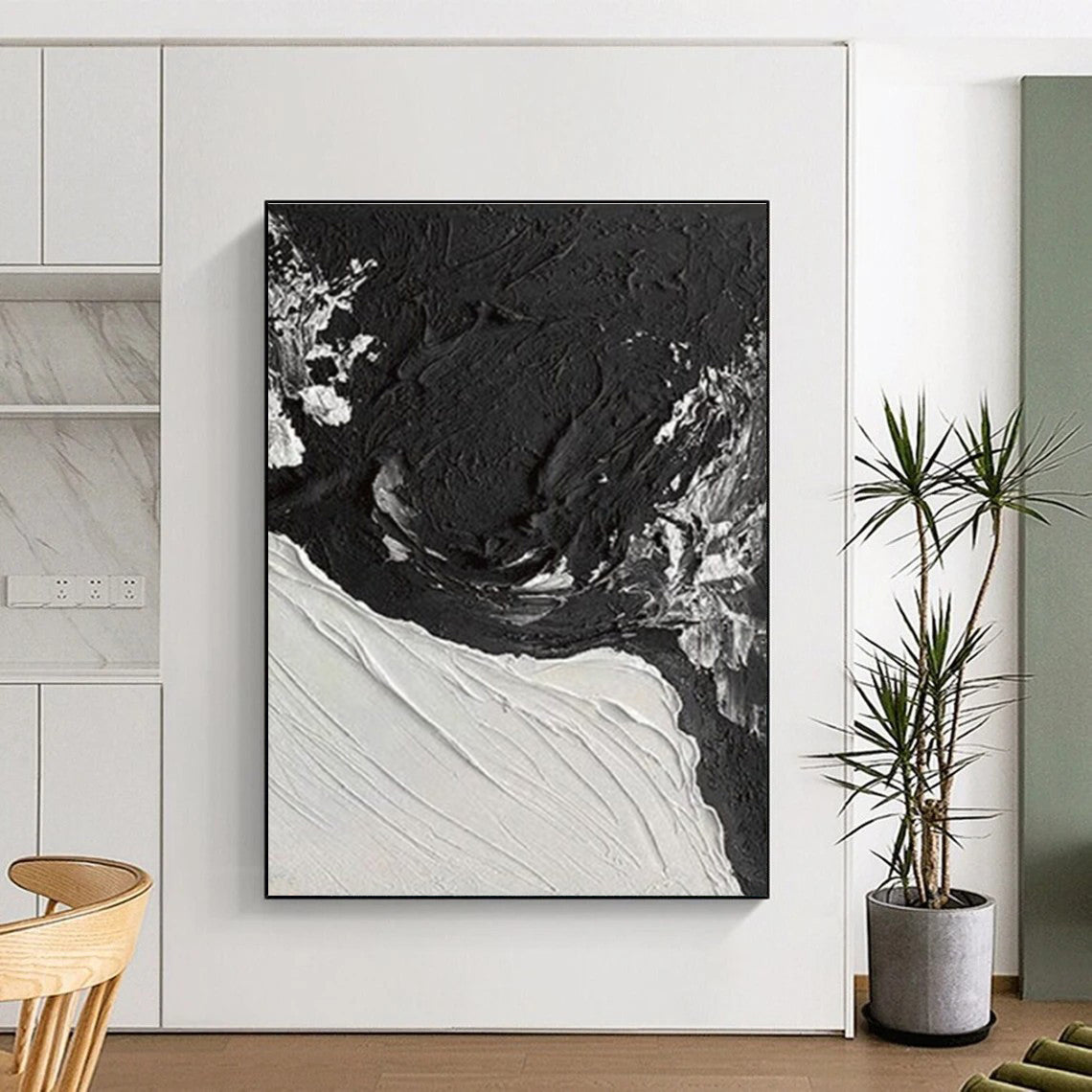 Textured Black & White Abstract Art - Hand Painting with Thick Layers PT575