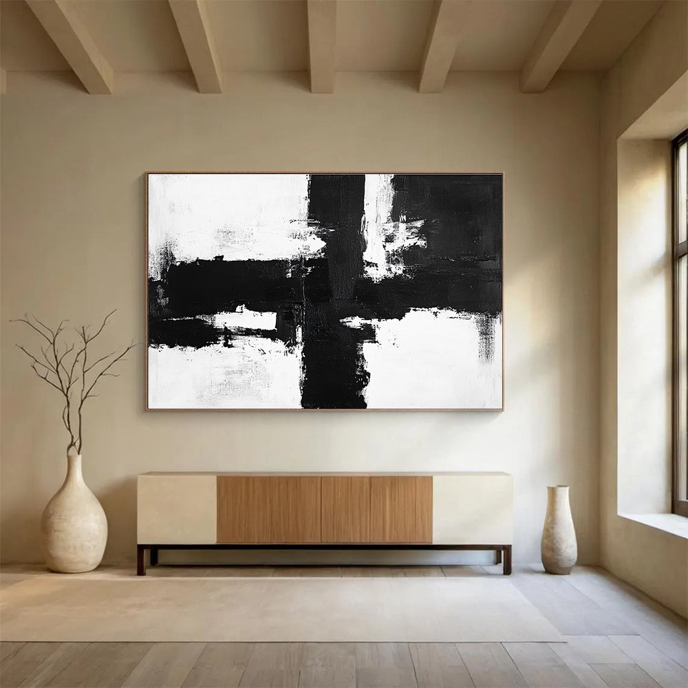 Large Contemporary Wall Art Black & White Textured Abstract Painting HPS258
