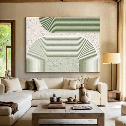 Oversized Abstract Wall Art Green & White Geometric Textured Abstract Painting On Canvas PT078