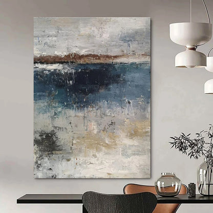 Large Painting In Living Room Gray, Blue & Beige Abstract Waterfront, Modern Art Acrylic DPS500