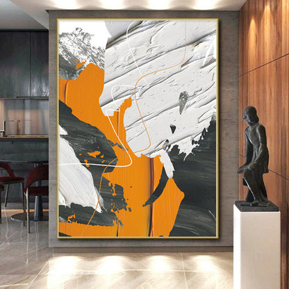 Large Painting In Living Room Orange, Gray & Black Textured Abstract Painting On Canvas PT090