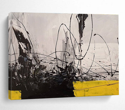 Oversized Abstract Wall Art Black, White & Yellow Energetic Abstract Art HPS168