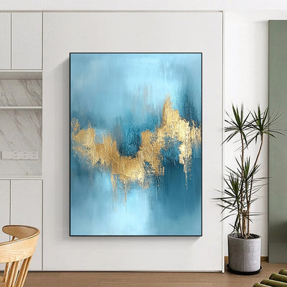 Modern Art Acrylic Blue and Gold Abstract Textured Painting DPS433