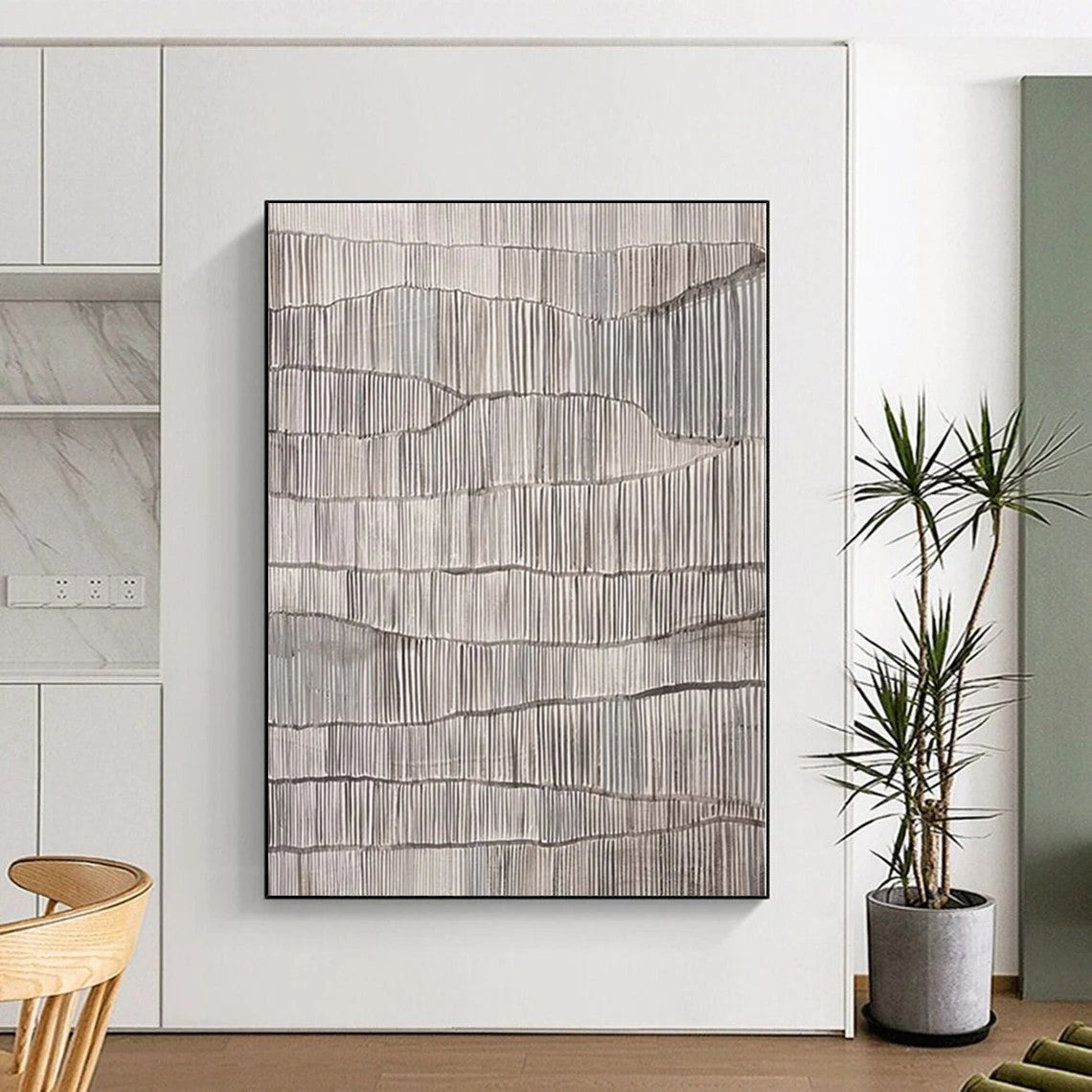 Minimalist Canvas Art in Grey and White with Textured Linear Patterns PT016