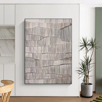 Minimalist Canvas Art in Grey and White with Textured Linear Patterns PT016