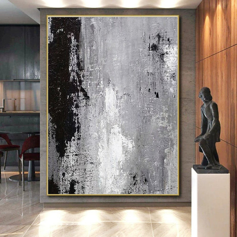 Cool Abstract Paintings Black, Gray, and White Textured Abstract Art PT705