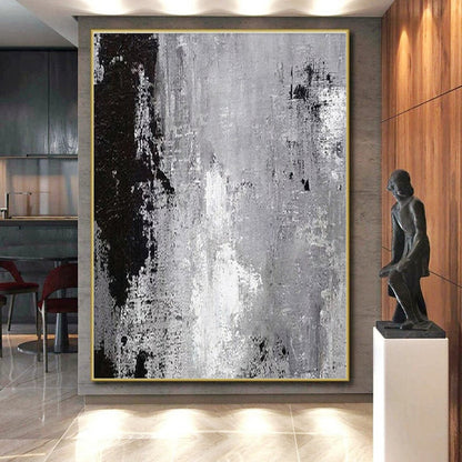 Cool Abstract Paintings Black, Gray, and White Textured Abstract Art PT705
