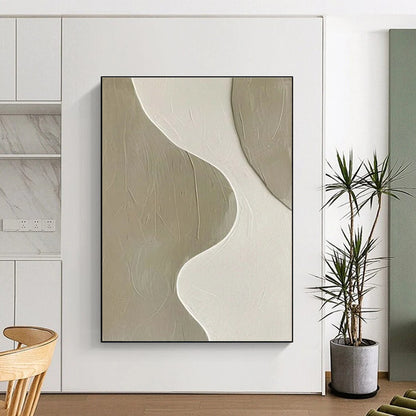 Minimalist Canvas Art Beige and White Curved Abstract Art PT812
