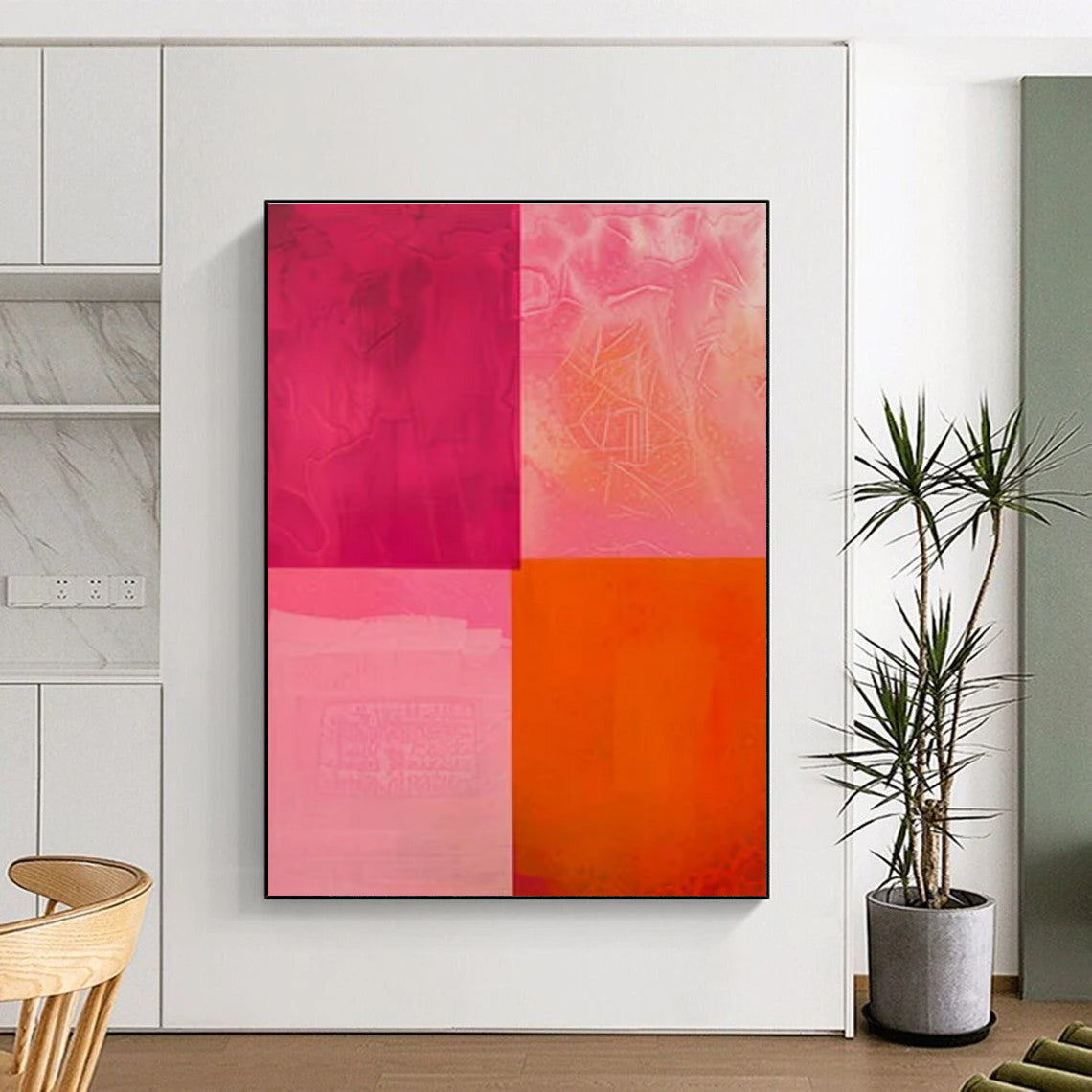 Cool Abstract Paintings Pink, Orange, and Red Geometric Abstract Art PT787