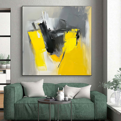 Yellow Black Gray White Abstract Art PT142