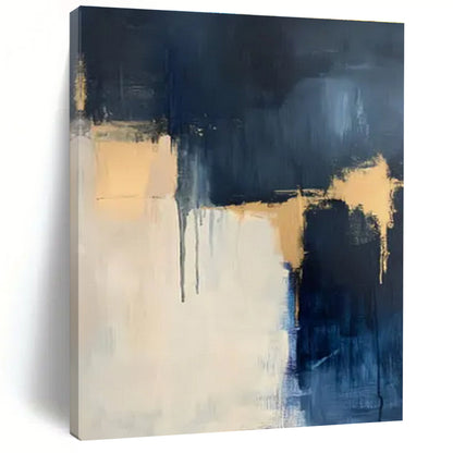 Modern Art Acrylic Navy, Beige, and Gold Textured Abstract Art PT748