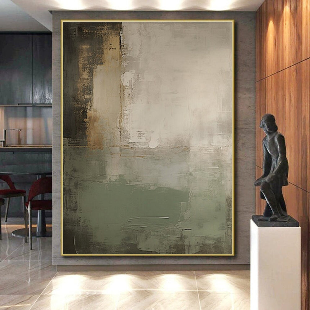 Handmade Art Gray, Beige, and Green Textured Abstract Art PT757
