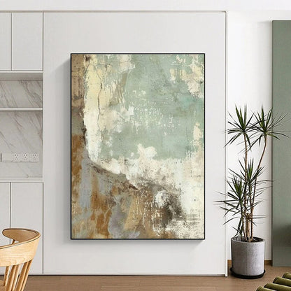 Modern Art Acrylic Beige, Green, and Gray Textured Abstract Art PT738