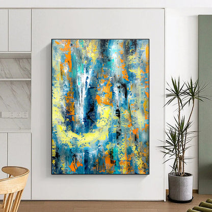 Modern Art Acrylic Blue, Yellow, and Orange Textured Abstract Art PT729