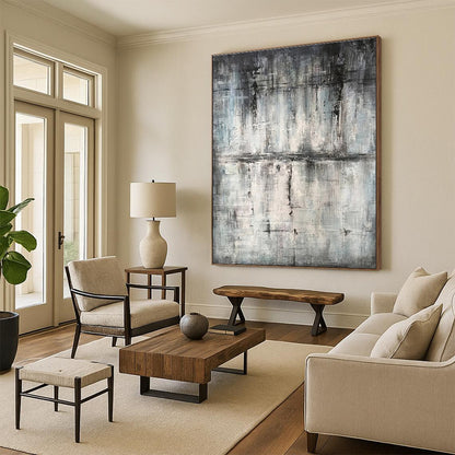 Hand Painted Art Gray Black Textured Abstract Art PT391