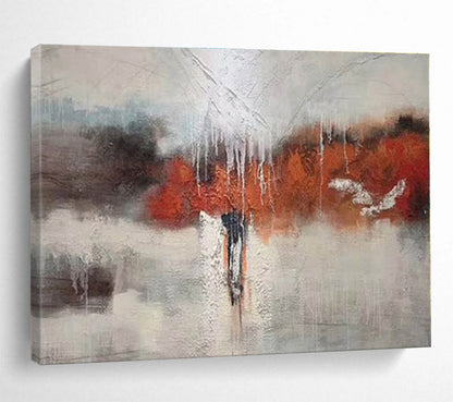 Unique Abstract Art Gray, Orange & White Textured Abstract Painting On Canvas HPS082