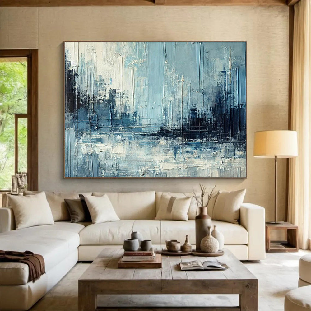 Cool Abstract Paintings Blue & Gray Textured Urban Abstract Painting On Canvas HPS094