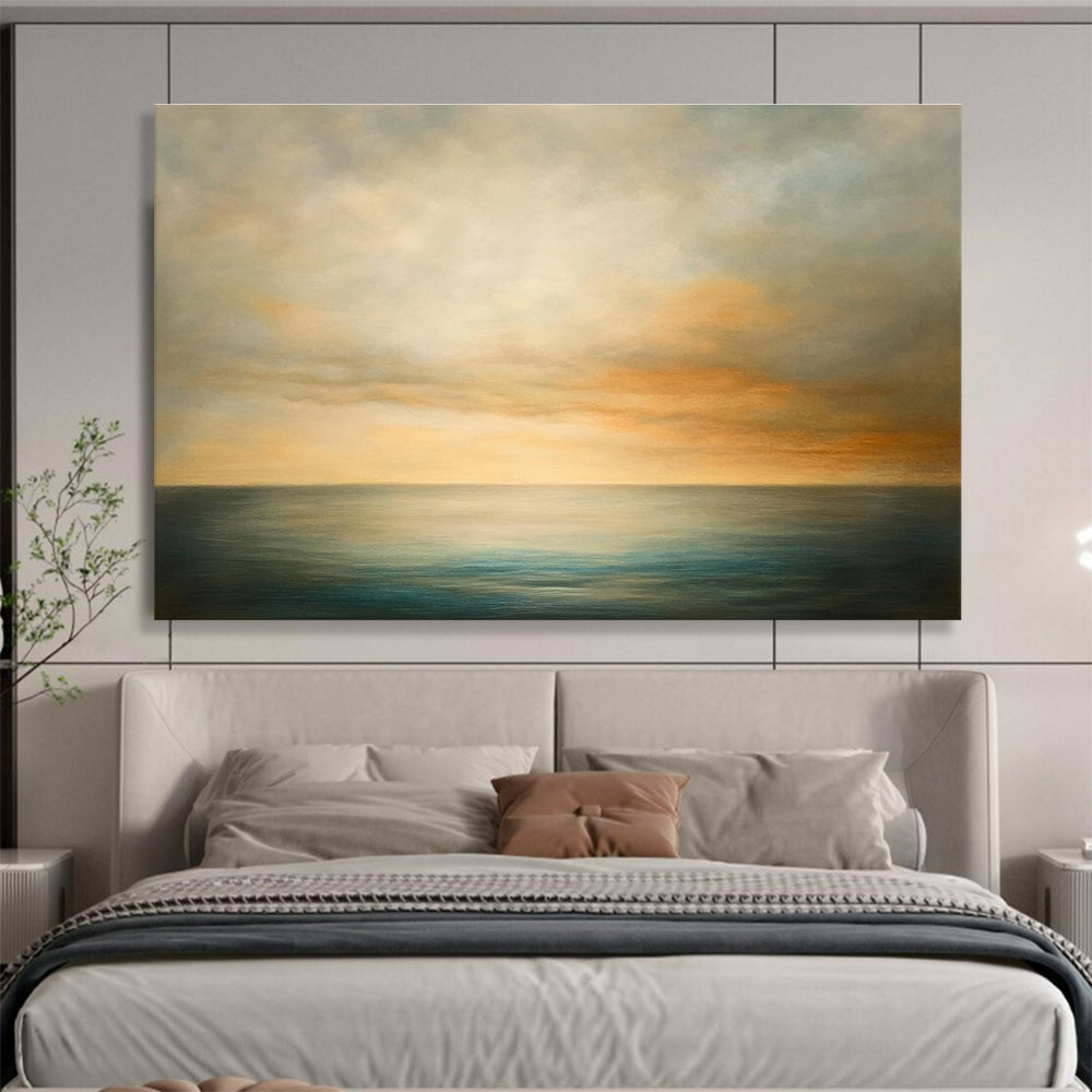 Paintings For House Beige, Orange, and Blue Serene Seaside Sunset HPS320