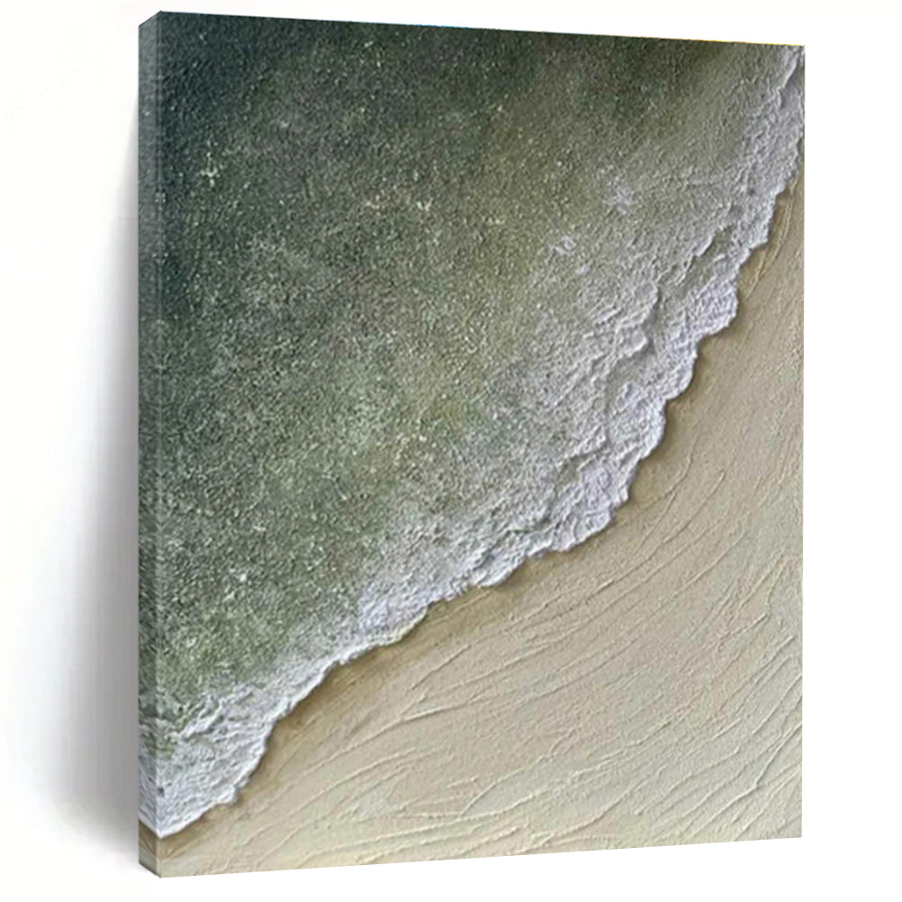 Oversized Abstract Wall Art Green, Beige, and White Textured Abstract Seaside Art DPS462