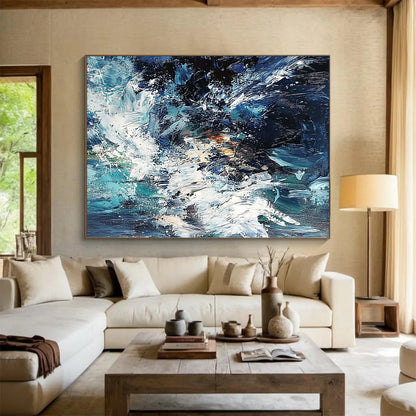 Unique Abstract Art Blue & White Textured Seascape Abstract Painting On Canvas PT125