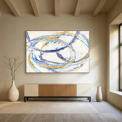 Cool Abstract Paintings Blue & Gold Circular Abstract Art HPS148