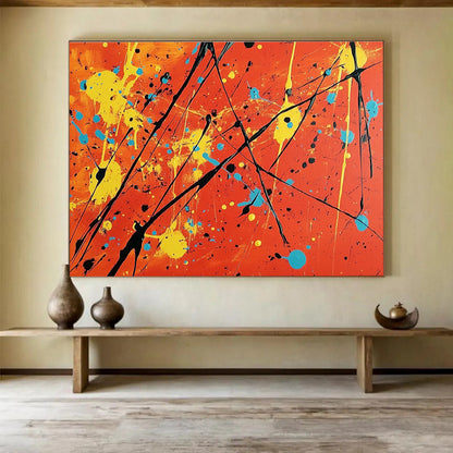 Acrylic Modern Art Paintings Orange, Yellow, Blue & Black Splatter Abstract Painting HPS255